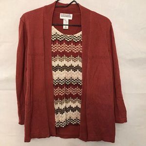 Burgendy Pointelle QTR Sleeve Cardigan with Built-In Sleeveless Top